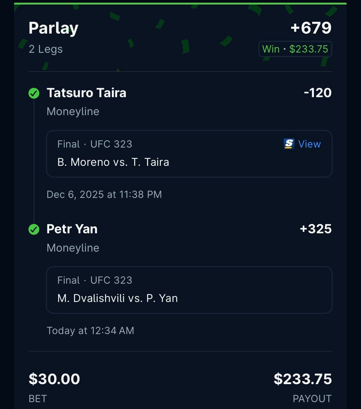 Winning bet slip